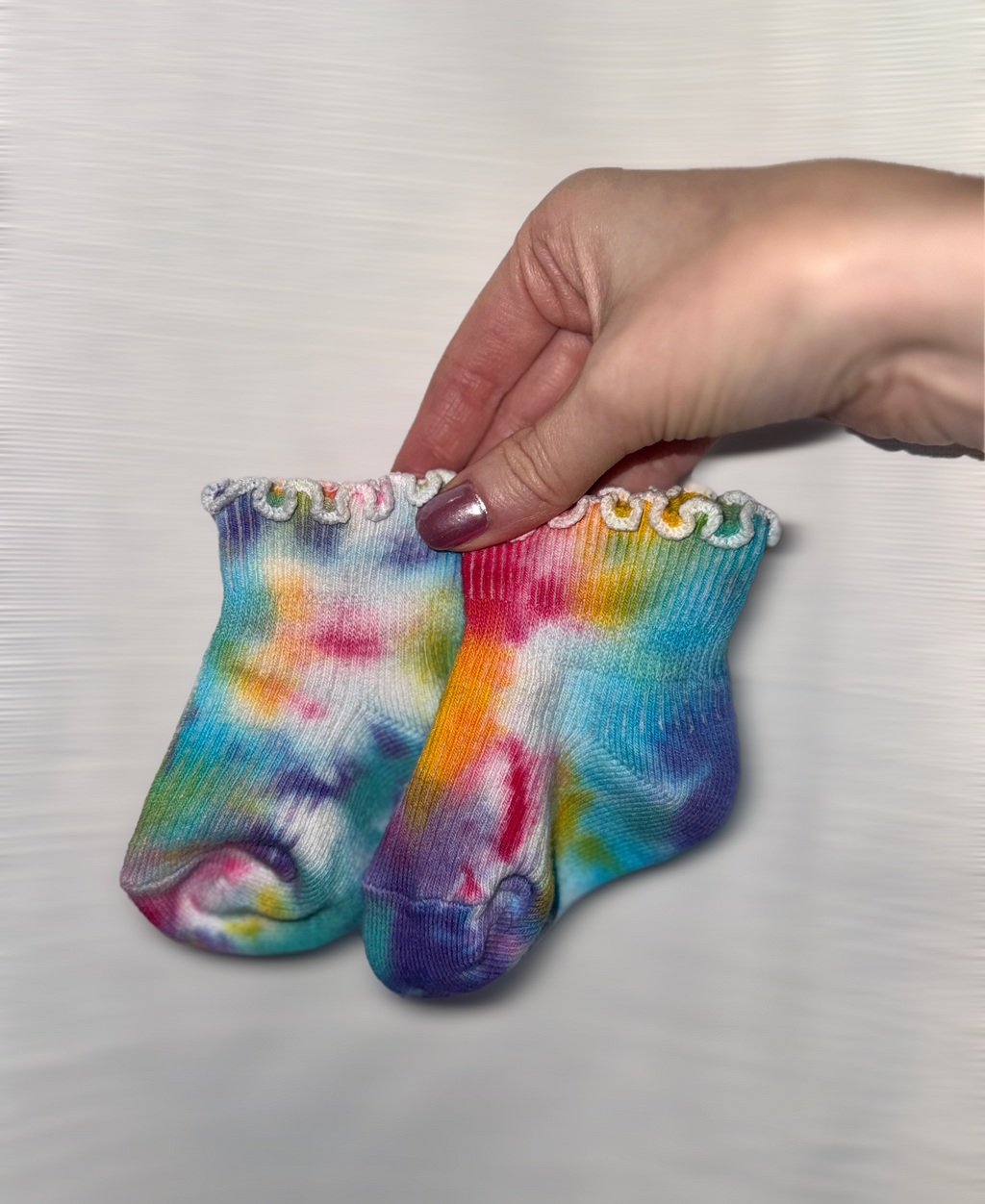 Hand-Dyed Set (12M): Baby Sweater with Hooded Ears + Ruffle Socks Arts & Crafted