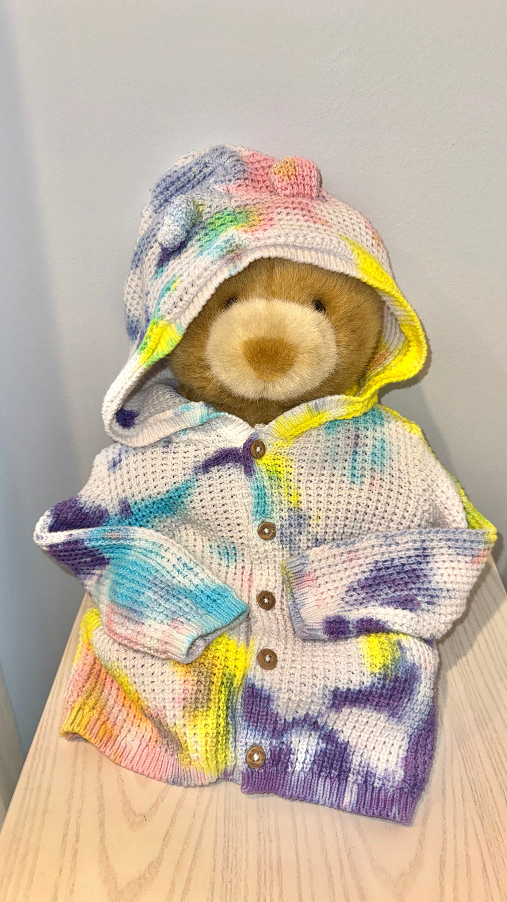 Hand-Dyed Set (12M): Baby Sweater with Hooded Ears + Ruffle Socks Arts & Crafted