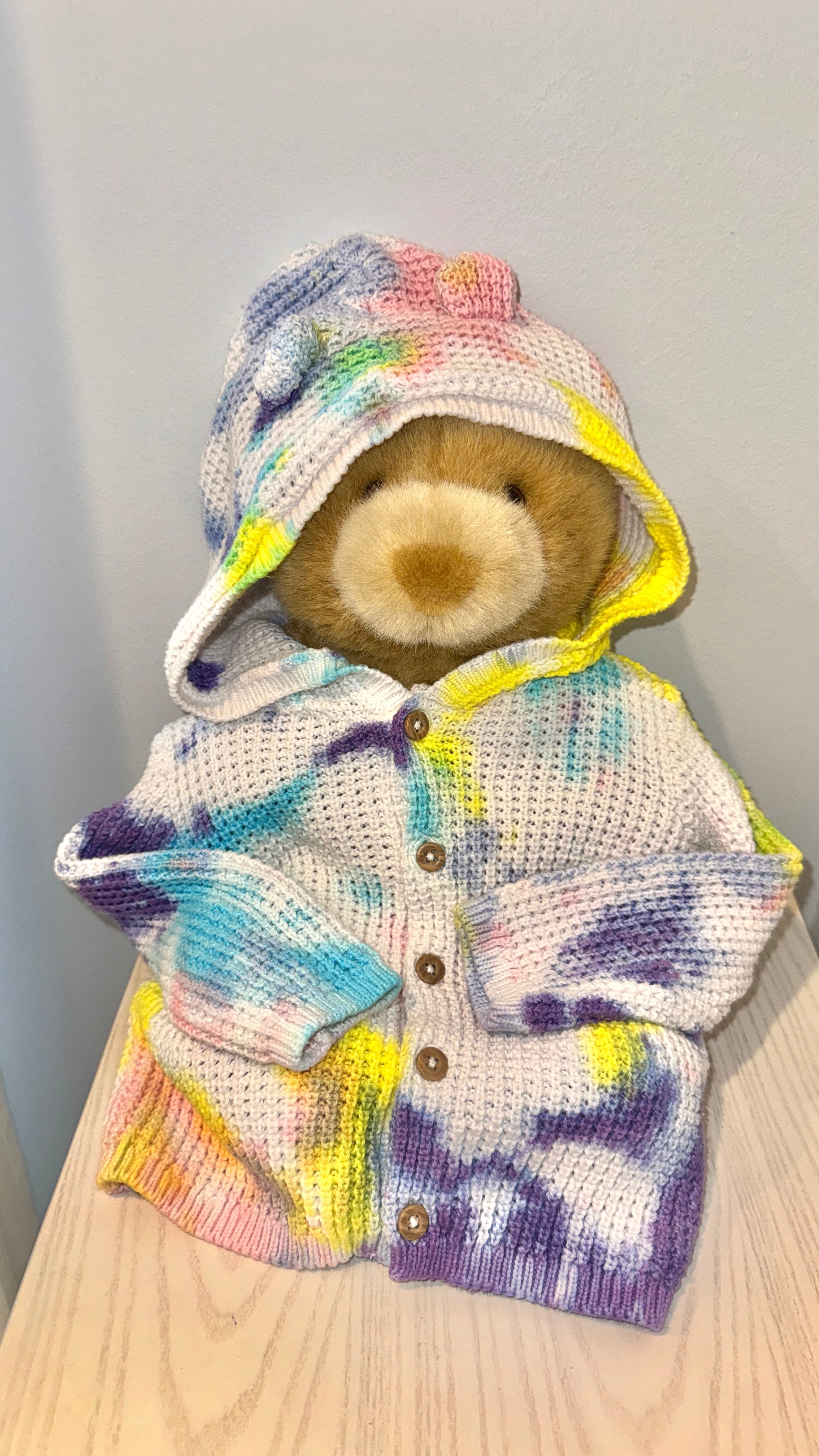 Hand-Dyed Set (12M): Baby Sweater with Hooded Ears + Ruffle Socks Arts & Crafted