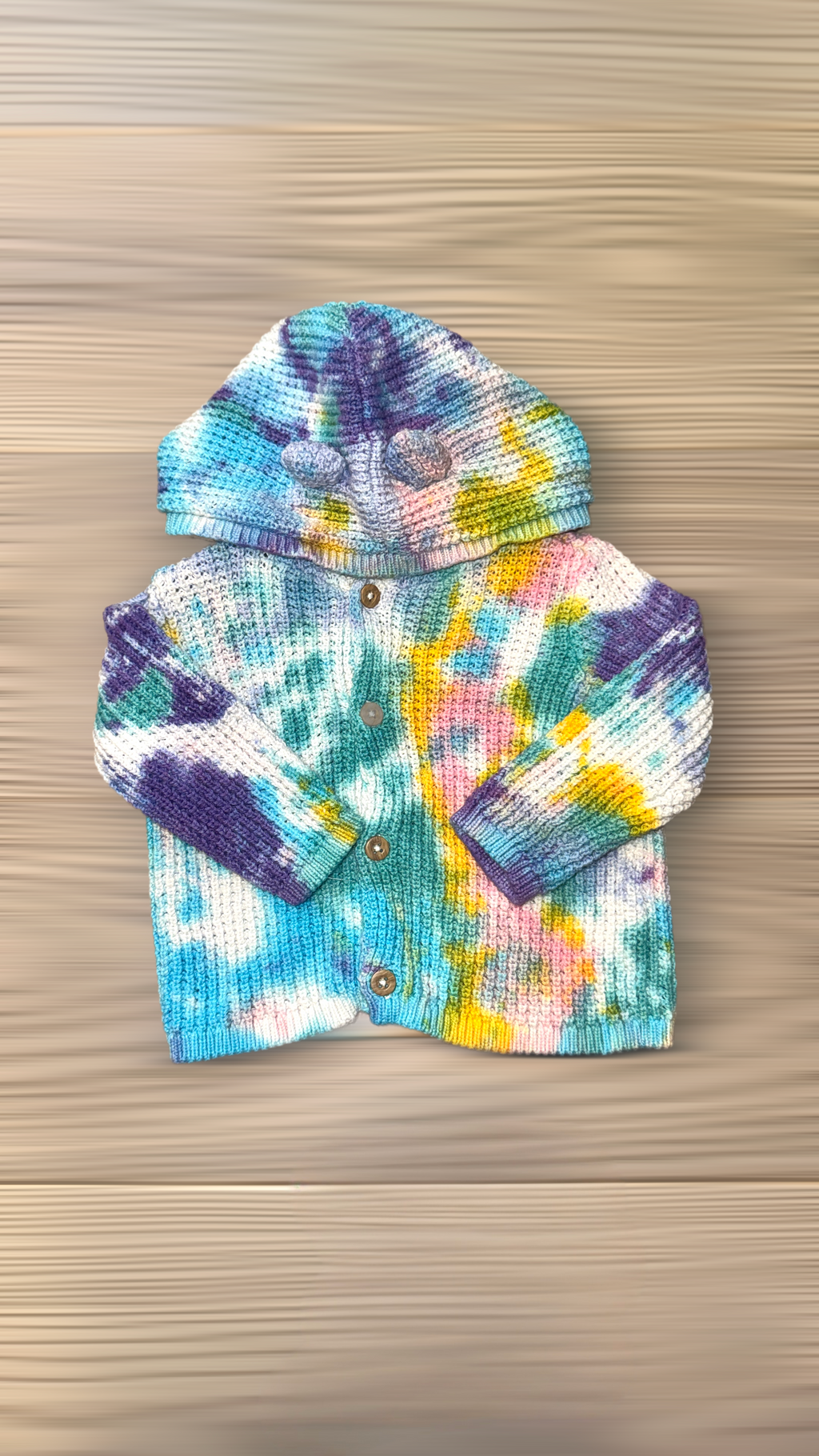 Hand-Dyed Set (6M): Baby Sweater with Hooded Ears + Ruffle Socks Arts & Crafted