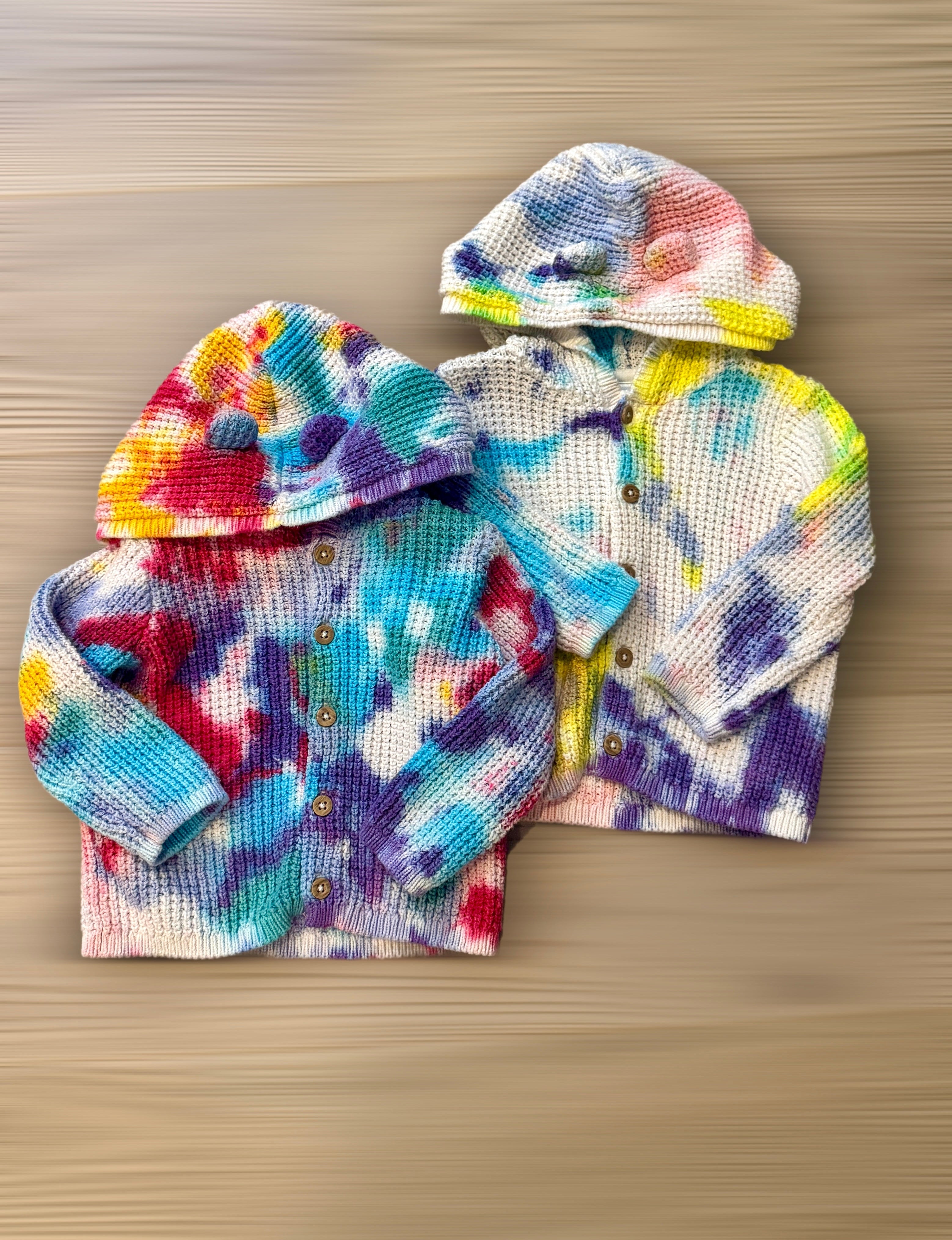 Hand-Dyed Set (12M): Baby Sweater with Hooded Ears + Ruffle Socks Arts & Crafted