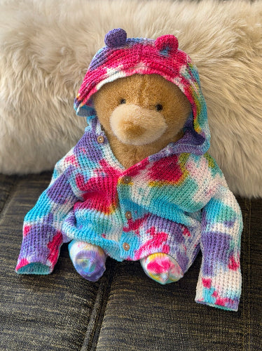 Hand-Dyed Set (6M): Baby Sweater with Hooded Ears + Ruffle Socks Arts & Crafted