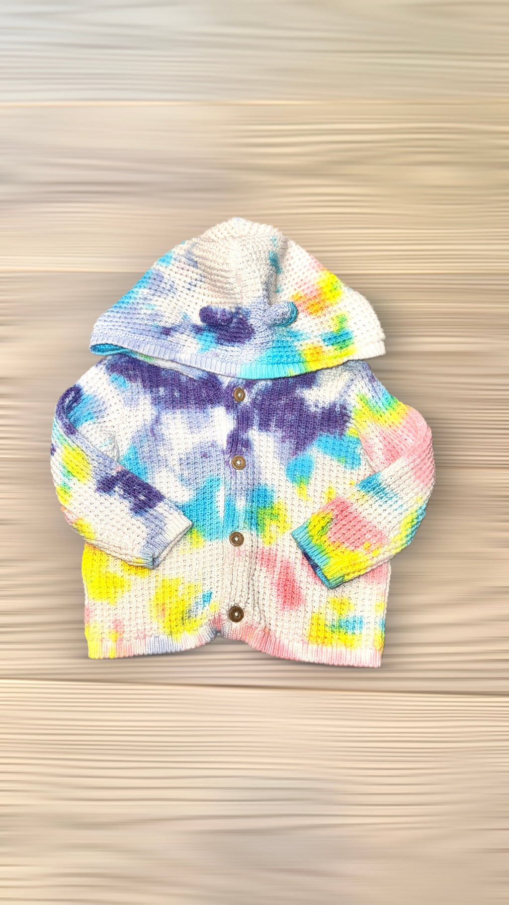 Hand-Dyed Set (6M): Baby Sweater with Hooded Ears + Ruffle Socks Arts & Crafted